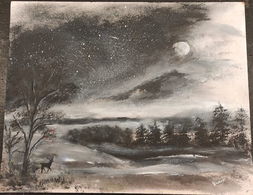 Jenny, Moonlight in the countryside, acrylic.